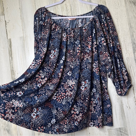 Amana Women's 2X Floral 3D Art Jersey Stretch Shirt Blouse Top Keyhole Sleeve - Picture 11 of 15